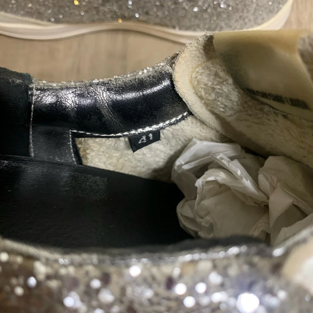 P448 White and Silver Glitter Sneakers